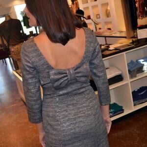 Shoshanna Mini Dress 8 Statement Bow Back Silver Metallic Cocktail Event Party